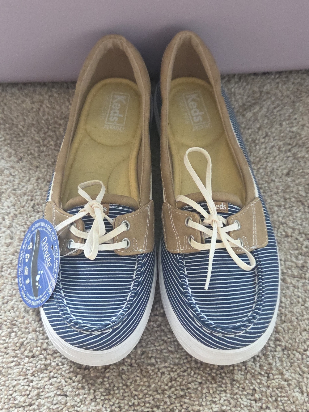 Keds Navy and Tan Striped Canvas Sneakers